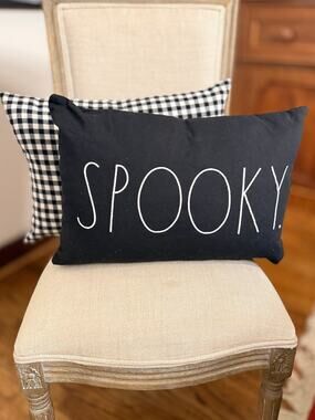 Rae Dunn SPOOKY Pillow Pair  / Black White Buffalo Check Halloween Decor NWT